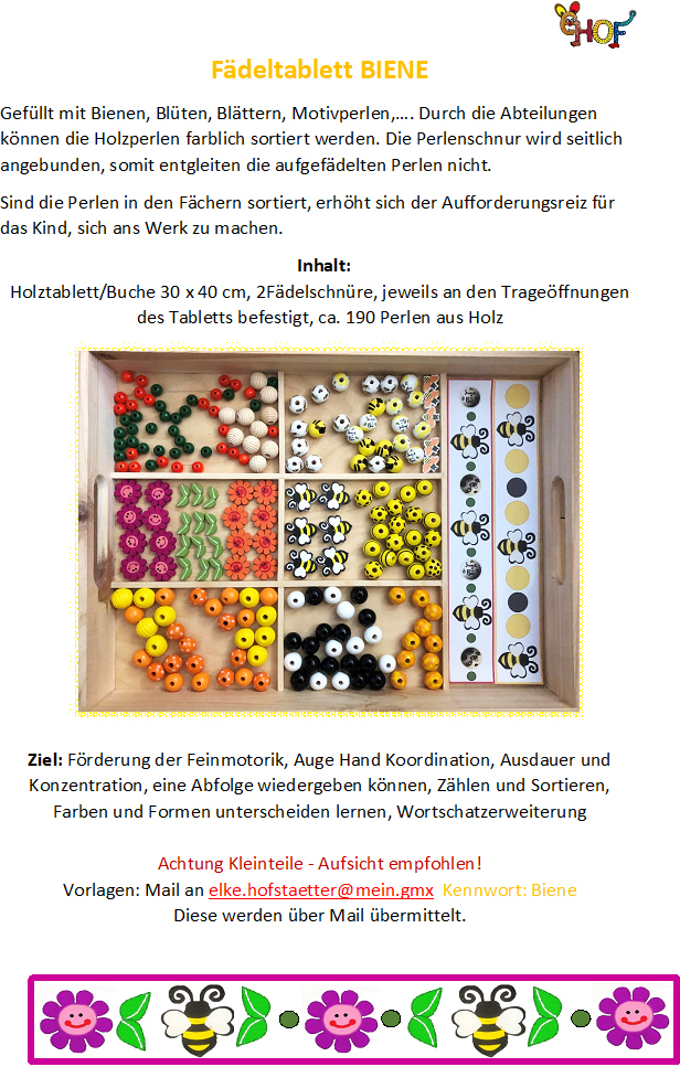 Text Fädeltablett Biene