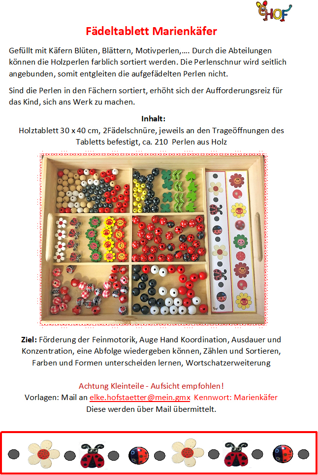 Text Fädeltablett Marienkäfer