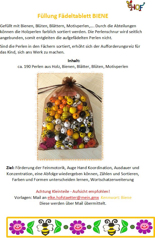 Text Füllung Fädeltablett Biene