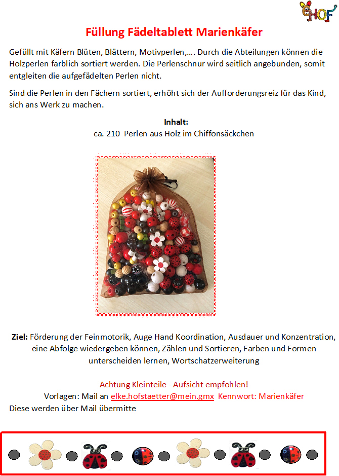 Text Füllung Fädeltablett Marienkäfer