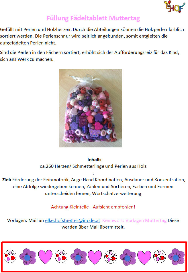 Text Füllung Fädeltablett Muttertag