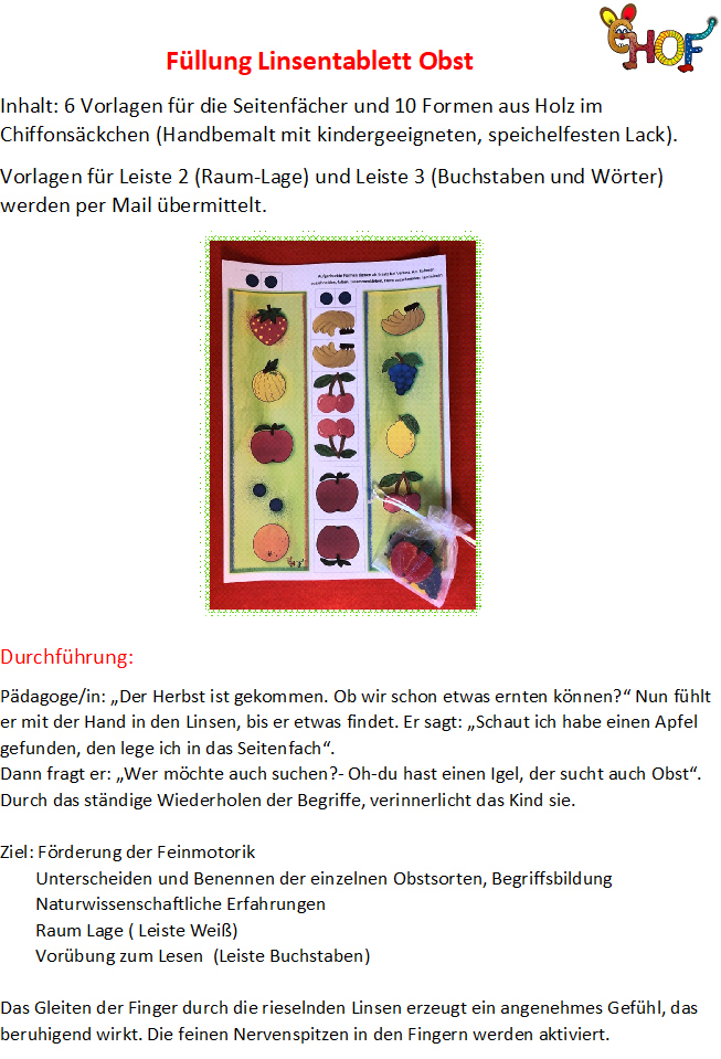 Text Füllung Linsentablett Obst 1