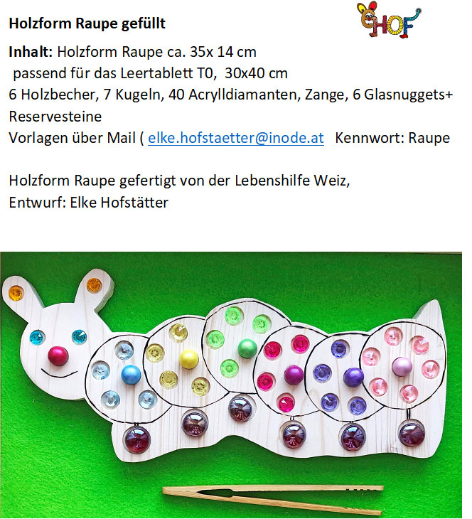 Text Holzform Raupe