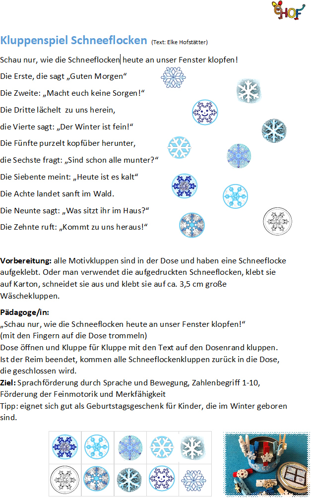 Text Kluppenspiel Schneeflocken