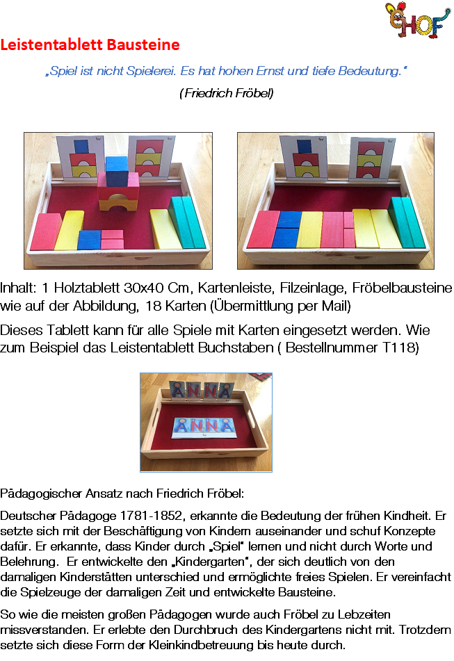 Text Leistentablett Bausteine