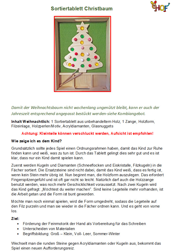 Text Sortiertablett Christbaum