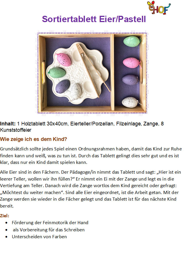 Text Sortiertablett Eier Pastell