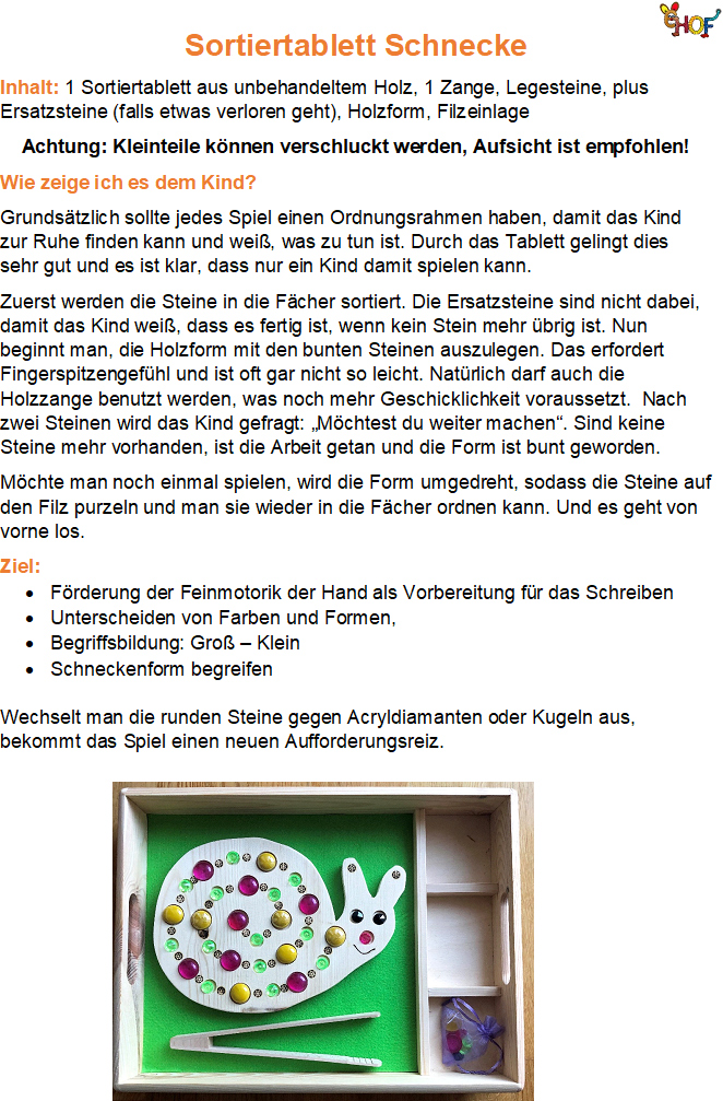 Text Sortiertablett Schnecke Buche