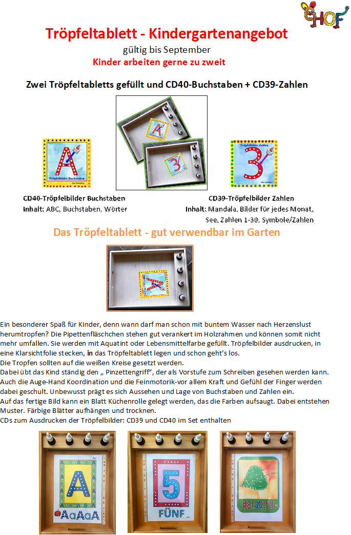 Text Tröpfeltablett Kindergartenangebot